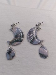 Handcrafted Polymer Clay Resin Silver Stud Dangle Blue Pink Green Earrings