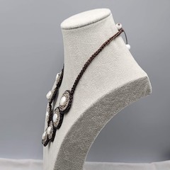 Artisan Real pearl Beaded Bib Necklace on Felt No Metal 20″