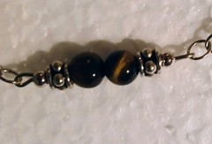 Vintage Tigereye Wood Bead Graphic Feldspar Teardrop Silver Metal Lobster Clasp