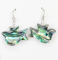 Abalone Paua Shell Earrings Bird Dove Shape 925 Sterling Silver Iridescent 1.25″