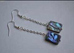Handmade Natural Abalone shell silver plated chain earring