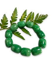 Emerald Green Jade Beaded Stretch Bracelet Chunky Good Luck Prosperity Health