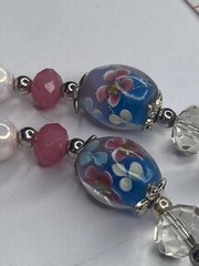 Artisan Handcrafted Art Deco Lampwork Glass Jewelry Pink Peony Club #4 Floral