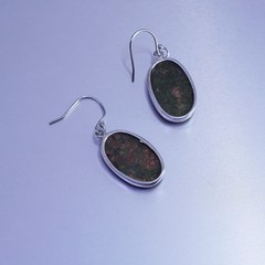 Vintage Mexico Sterling 925 silver handmade earrings with oval unakite