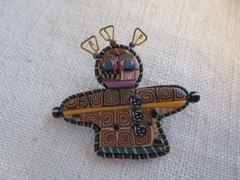Unique Girl Pin, composite, stripes, maze design, brown, gold wire OCT25-43