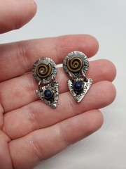 Artisan Mixed Metal Lapis Lazuli Spiral Triangle Dangle Earrings