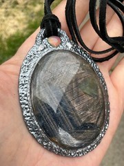 Huge Brown Sapphire and Opal Pendant Necklace Artisan Handcrafted