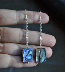 Handmade Natural Abalone shell silver plated chain earring