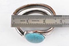 Handmade Studio Hinged Cuff Bracelet Oval Magnesite Silver Over Copper