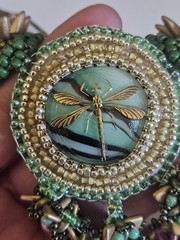 Artisan Handcrafted Glass Bead Dragonfly Floral Bib Necklace