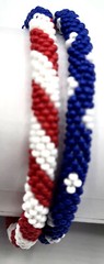 Set of 2 Red, White, and Blue USA Flag Patriotic Colors Crochet Glass Bracelets