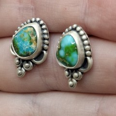 Sonoran Gold Turquoise Sterling Silver Stud Earrings Southwestern Native Style