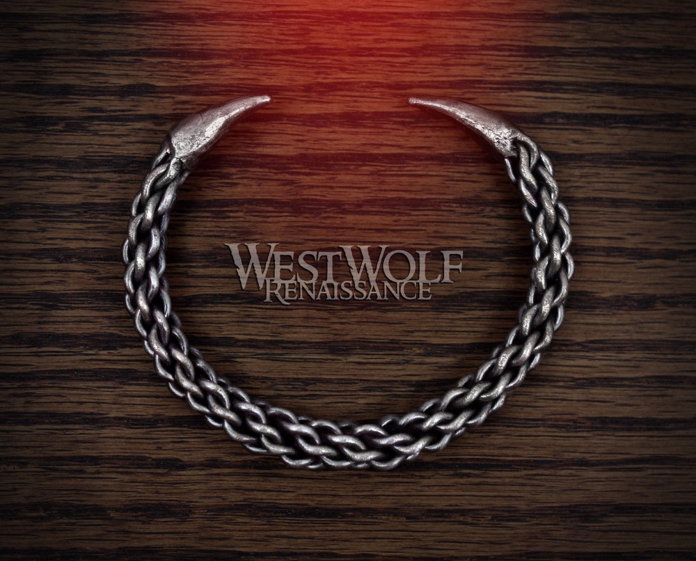 Hand-Forged Braided Steel Claw Torc Bracelet — Celtic/Viking/Norse/Roman/Conan