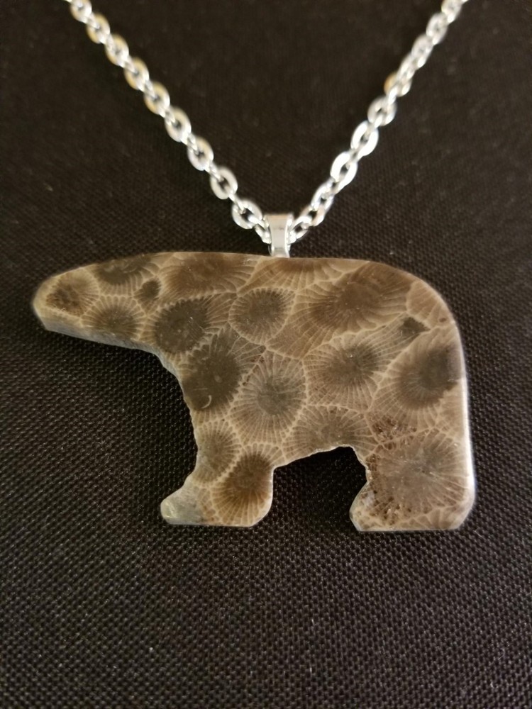 Petoskey Stone Bear Necklace