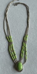 Green Gaspeite Heishi Bead Stabilized 3 Strand Sterling Silver Necklace 15”