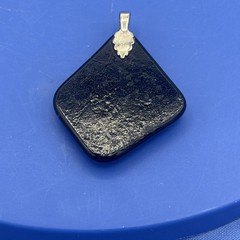 Handmade Dichroic Fused Glass Pendant Black Iridescent Pink Green 1.75”