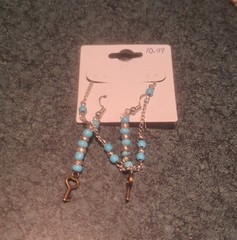 Silver And Turquoise Dangle Key Earrings And Bracelet Set