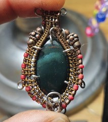 Bloodstone Stainless Steel Copper Wire Wrapped Pendant