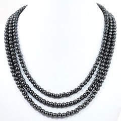 Women Jewelry 3-Strands Natural Hematite Statement Bib Necklace 18″ free shippin