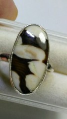 CUTE NATURAL DALMATIAN PETRIFIED WOOD IN STERLING SILVER.925 RING SIZE 6.0-6.25