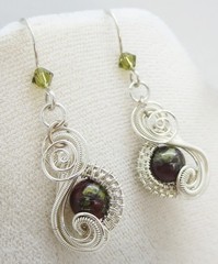 Dragon Bloodstone & Crystal Wire-Wrapped Earring/Necklace Set – Sterling Silver