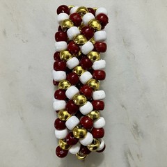 Red White & Gold Kandi Cuff – Chunky Pony Bead Bracelet – Rave / Festival Gear