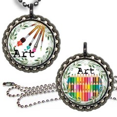 For the Love of Art Bottle Cap Necklace & Chain Handcrafted Teacher Gift Jewelry