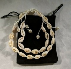 Sea Shells Choker Necklace & Anklet Seashell Set of 2 Fashion Jewelry Gift Pouch