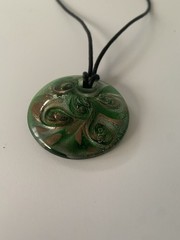 Pendant Green Glass Gold Foil & Necklace Lacing 15-18 In Adjustable Length