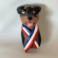 Handcrafted Rottweiler Dog Brooch Pin Polymer Clay