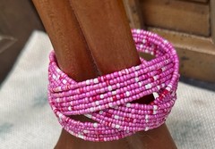 Vintage Handmade Pink Beaded Boho Crisscross Cuff Bracelet