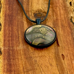 Pendant Necklace Handmade «Volcano Mountain» Black Bezel 30mm Black Cord