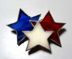 Handmade Stained Glass Star Pin – Red, White & Blue – Patriotic – 1.5″