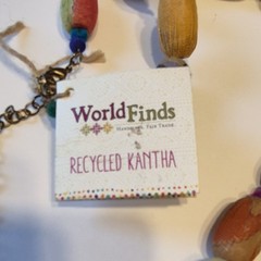 WorldFinds Recycled Kantha Fabric Beaded Statement Tassel Necklace Multicolor18″