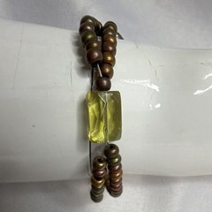 Handmade Seed Bead Bracelet Yellow Glass Accent Toggle Clasp Boho Artisa