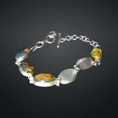 Quality Artisan Blue Green Dominican Amber 925 Sterling Silver Oval Bracelet 5″+