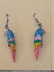 Colorful Wood Parrots Dangle Earrings Tropical 1.25″ Unique Fun