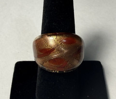 Artisan Glass Ring 7.5 Made in India Brown with Gold Flakes
