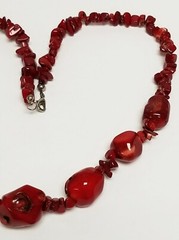Vintage Glossy Dyed Raw Red Coral Stone Necklace 22″ ~ 88 grams