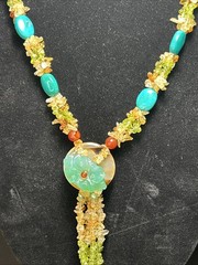 Handcrafted Boho Gemstone Lariat: Peridot Citrine Turquoise Flower Pendant 101