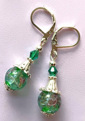 teal green LAMPWORK LIGHT WEIGHT DROP earring SP LEVERBACK handcrafted XLW