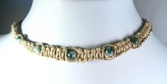 Handmade Flat Hemp Choker Necklace with Tree Agate Stone Beads