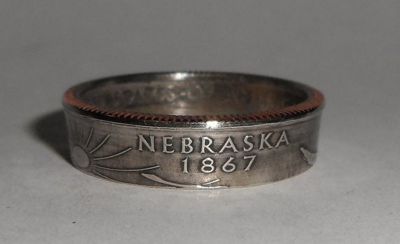 «Sealed» NEBRASKA US STATE QUARTER handmade coin ring or pendant size 4-14