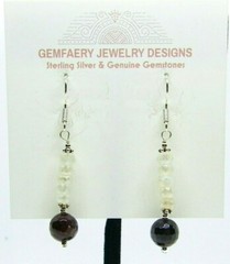 Sterling Silver GARNET & RAINBOW MOONSTONE Gemstone Earrings…Handmade USA
