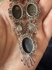 Vintage Sterling Silver triple shell Cameo Necklace – Mother of Pearl, Victorian