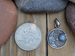 Rainbow Moonstone and Sterling Silver Moon and Star Pendant