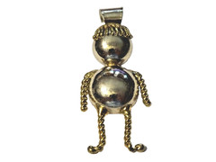 HANDMADE ARTISTIC ABSTRACT LITTLE PERSON GOLD TONE PENDANT ~ 1 3/4″ X 7/8″