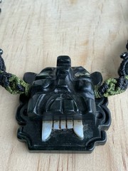Zapotec Bat God Handcrafted Serpentine Pendant Beaded Macrame Knotting Necklace