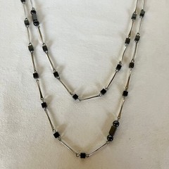 Gun Metal Necklace Charcoal Grey Beads Silver Chain Handcrafted Long New Gift