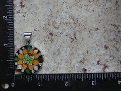 Flower Mosaic Micro Inlay Multi Gemstone Fire Opal Sterling Silver Pendant AG61